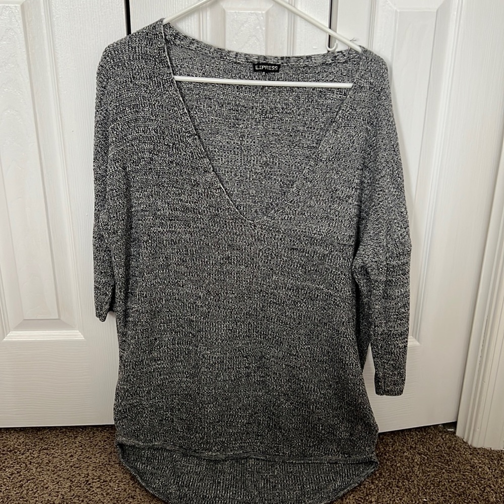 Oversized gray Express deep-v sweater